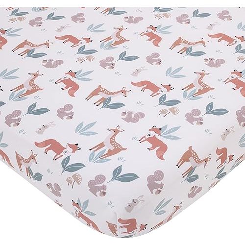 Little Love by NoJo Woodland Meadow Tan, Rust, Sage and White Forest Friends Silhouette Fitted Crib Sheet