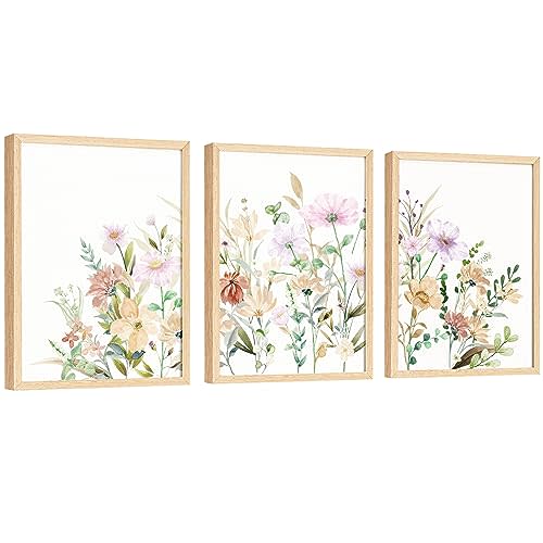 EXCOOL CLUB Watercolor Wildflower Decor - 12x16 Vintage Flower Wall Art Prints, Floral Pictures Wall Decor, Botanical Wildflowers Poster Painting for Bedroom Bathroom (UNFRAMED)