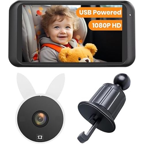 Air Vent Clip USB Car Camera for Baby, 4.5" Baby Car Camera with 1080P Crystal Clear Mirror View, Easy Installation Carseat Camera Rear Facing Kids, HD IR Night Vision Backseat Camera