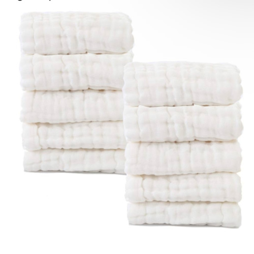 Baby Muslin Washcloths- Natural Organic Cotton Baby Wipes - Soft Newborn Baby Face Towel for Sensitive Skin- Baby Registry as Shower Gift, 10 Pack 10x10 inches By MUKIN (White)