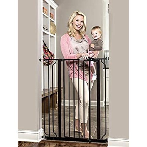 Regalo Easy Step Extra Tall Walk Thru Baby Gate, Bonus Kit, Includes 4-Inch Extension Kit, 4 Pack of Pressure Mount Kit and 4 Pack of Wall Cups and Mounting Kit, Black