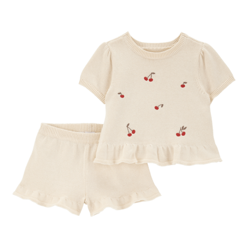 Ivory Baby 2-Piece Cherry Peplum Top & Short Set - Ivory | carters.com