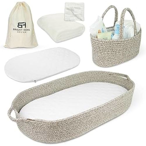 Baby Changing Basket & Diaper Caddy Set – Two Water Resistant Covers & Foam Pad - Boho Baby Basket with Blanket & Burp Cloth – Lightweight & Portable Diaper Changing Basket – Boho Nursery Decor