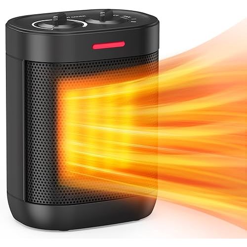1000W Small Space Heaters for Indoor Use, PTC Ceramic Personal Heater with Overheating & Tip-Over Protection, Quiet Heating for Desktop Office Home