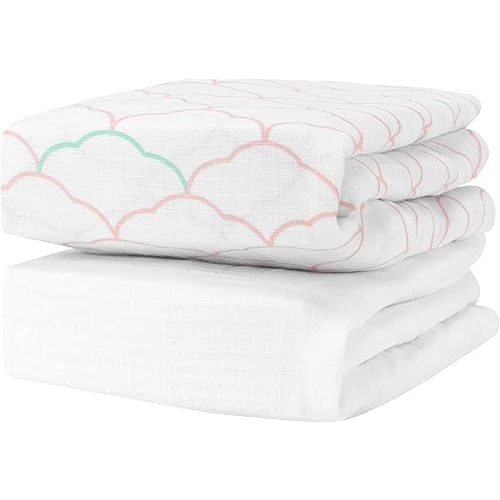 Newton Baby Organic Fitted Crib Sheets (2-Pack) - Ultra Breathable and Soft, 100% Organic Muslin Cotton, Dreamweaver Print in Blush Coral + Solid White, Fits All Standard Cribs