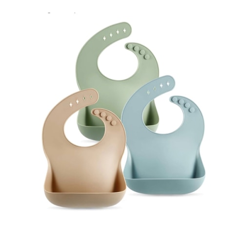 PandaEar Set of 3 Silicone Baby Bibs Waterproof, Soft, Unisex, 10-72 Months (Brown/Blue/Green)