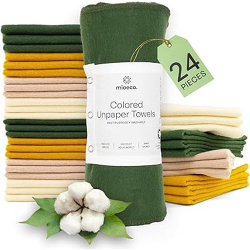 24 Pack Multicolored Reusable Paper Towels - Nature Friendly - Organic Cotton Alternative - Thick, Strong, Paperless Kitchen Dish Cloths - Reusable Napkins - Dish Towels - Cloth Napkin