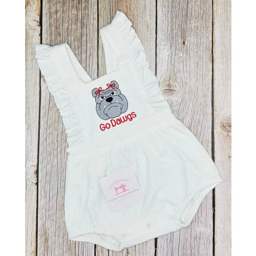 Embroidered Baby Girl Outfit White Monogrammed Bubble Romper Personalized Spring Summer Outfit Gift Birthday Shower