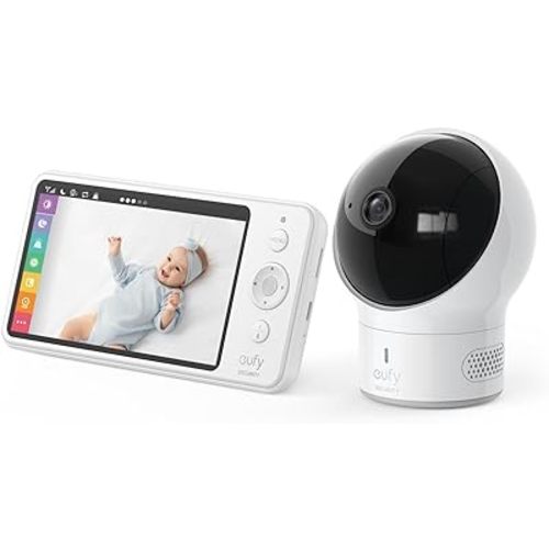 eufy Security Baby Monitor Spaceview E110 with Security Camera and 2-Way Audio, 720p HD Resolution, Night Vision, 5" Display, 110° Wide-Angle Lens Included, Lullaby Player, Sound Alert, Upgraded