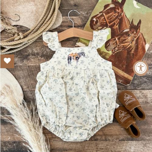 Ole' Trusty Horse Blue Floral Romper
