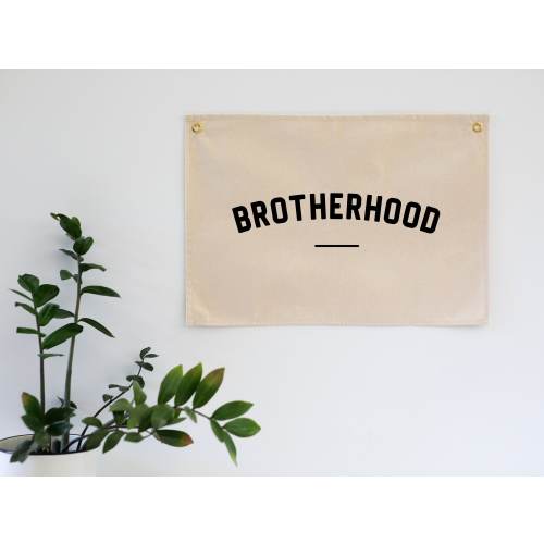 Brotherhood Modern Canvas Banner • Typographic Playroom or Kids Bedroom Wall Hanging • Brother Pennant and Canvas Wall Flag • Made In USA