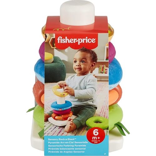 Fisher-Price Baby Toy Sensory Rock-a-Stack, Rings with Fine Motor Activities for Developmental Play for Infants Ages 6+ Months