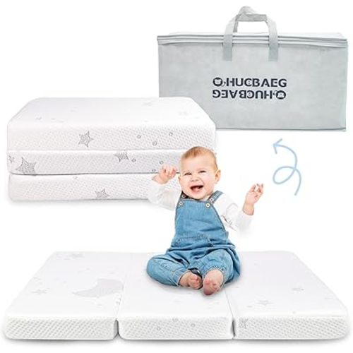 Trifold Pack and Play Mattress, 38x26 Pack N Play Mattresses, Dual-Sided Memory Foam Pack n Play Mattress for Baby Portable Travel Mattress with Removable Cover and Carry Bag