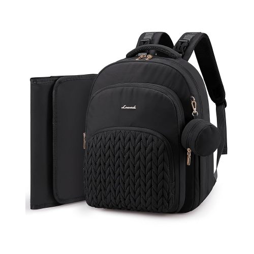 LOVEVOOK Diaper Bag Backpack, Baby Bag with Changing Pad for Mom Dad, Large Waterproof Mommy Bag with Stroller Buckles, Travel Essential with Pacifier Case & Insulated Bottle Pockets, Black