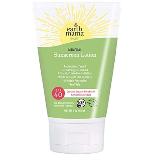 Baby Mineral Sunscreen Lotion SPF 40 by Earth Mama | Reef Safe, Non-Nano Zinc, Contains Organic Red Raspberry Seed Oil, Shea Butter & Calendula, 3-Ounce