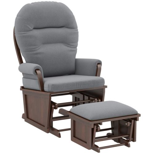 HOMCOM Nursery Glider Rocking Chair with Ottoman, Thick Padded Cushion Seating and Wood Base, Color: Dark gray