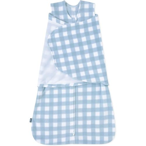 HALO Micro-Fleece Sleepsack Swaddle, 3-Way Adjustable Wearable Blanket, TOG 3.0, Gingham Blue, Newborn, 0-3 Months