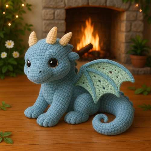 Blue Dragon Crochet Pattern PDF - Cute Amigurumi Baby Dragon Toy - Plush Fantasy Animal Tutorial - Beginner Friendly