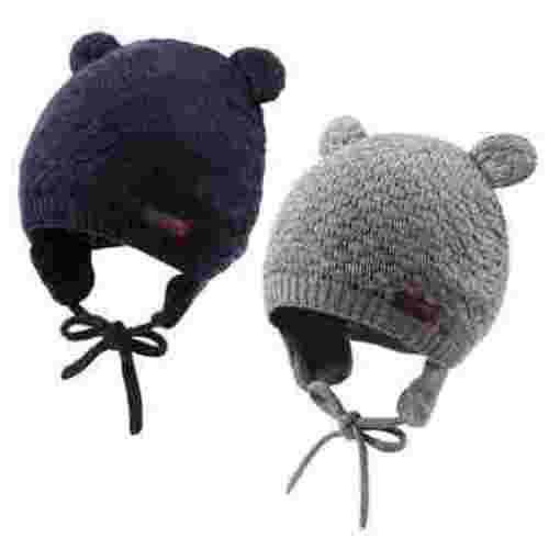 Winter Knitted Infant Beanie Baby Girls Boys Earflap Hat Cute Bear Ears Hats for Toddler Boy (Gray+Navy,S)