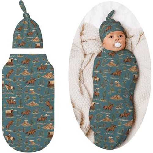Western Horse Swaddle Blankets Soft Receiving Blanket Baby Swaddle Wrap for Baby Girls Boys