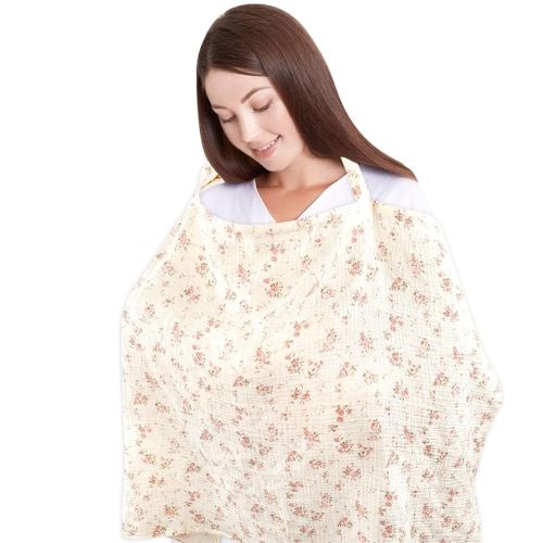 Nursing Covers for Breastfeeding, Muslin Cotton Privacy Nursing Cover with Rigid Hoop, Easy Viewing, Breathable & Soft, Multi-Use Breastfeeding Cover for Summer, Floral