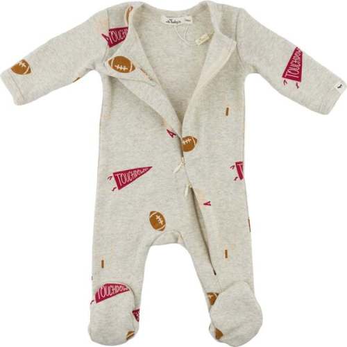 Football Print Footie, Oatmeal Heather - Oh Baby! | Maisonette