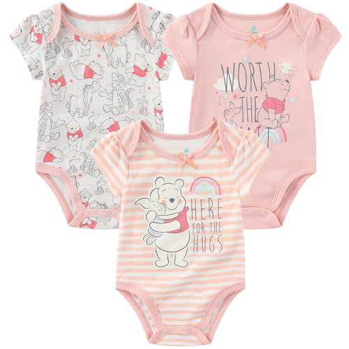 Disney Minnie Mouse Winnie the Pooh Lilo & Stitch Nightmare Before Christmas Girls 3 Pack Bodysuit for Newborn and Infants