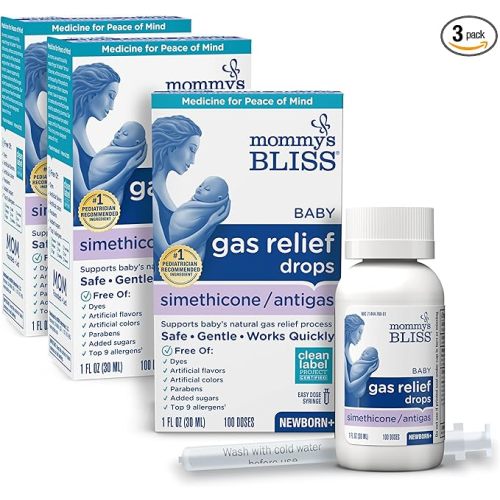 Mommy's Bliss Gas Relief Drops Bottle, Simethicone Drops for Infants, Relieves Stomach Discomfort, Safe & Gentle, Ginger Flavor, 1 Fl Oz (Pack of 3)
