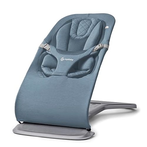 Ergobaby Evolve 3-in-1 Baby Bouncer Seat, Adjustable Multi-Position Infant Bouncer and Toddler Chair, Soft Knit and Breathable Mesh Fabric, Converts from Newborn to Toddler - Oxford Blue
