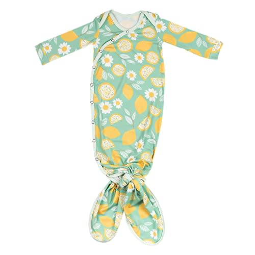Copper Pearl Baby Gown - Knotted Newborn Sleepers for Baby Boy and Girl, Soft Stretchy Long Sleeve Infant Gowns with Bottom Tie and Hand Mittens, Perfect Hospital Coming Home Outfit (Lemon)