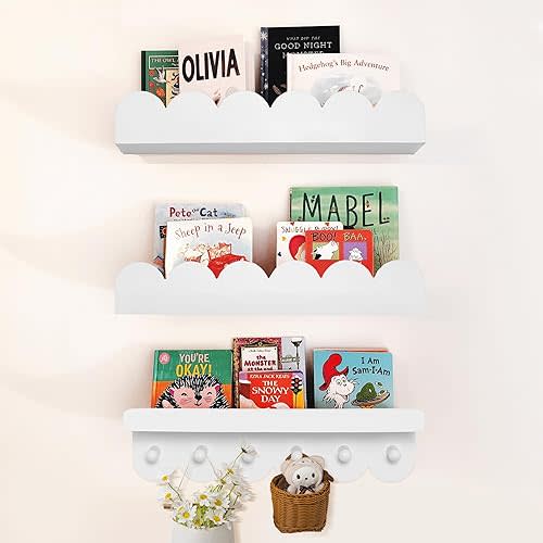 COMAX Floating Bookshelf for Kids, Nursery Book Shelves, Wall Bookshelf for Kids, Hanging Bookshelves for Kids Room, Baby Book Shelf for Nursery Wall, White Shelves for Nursery, 16 Inch
