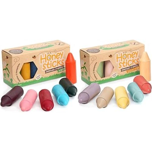 Honeysticks 100% Pure Beeswax Crayons - 12 Pack of Classic Colors PLUS a 12 Pack of NEW Pastel Colors - Non Toxic Crayons, Safe for Babies and Toddlers, For 1 Year Plus