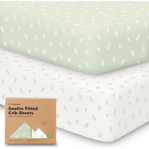 KeaBabies 2-Pack Organic Crib Sheets for Boys, Girls - Fitted Crib Mattress Sheet Neutral, Breathable Jersey Cotton Cover for Baby Bed, Toddler Mattress, Soft & Cute Prints (Herb)