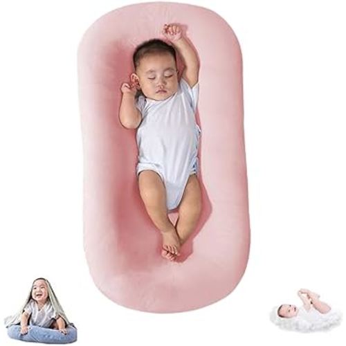 Baby Lounger 0-24 Months, Newborn Lounger Nest Sleeper, Snuggle Me Lounger for Baby, Baby Lounger for Newborn, Soft Organic Cotton Breathable Lounger Pillow for Infants (Pink Baby Lounger)