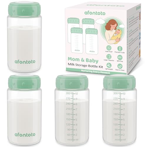 Natural Baby Bottles, BPA Free Breastmilk Storage Bottle for Momcozy Breast Milk Cooler & Fridge, Wide-Neck Breastfeeding Bottles Compatible with Spectra Pump Flanges, 10oz, 4 Pack