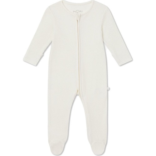 Baby Clever Zip Waffle Fitted One-Piece Footie, Newborn, Ecru