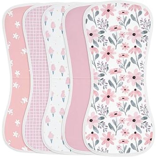 Yoofoss Baby Burp Cloths 5 Pack Burping Cloths for Babies Boys Girls Large 21''X10'' Extra Soft and Absorbent Flowers