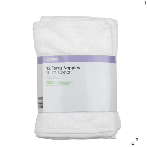 12 Pack Cotton Terry Nappies