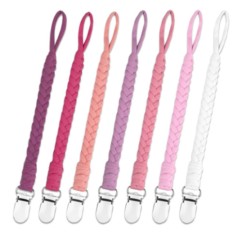 7 Pcs Pacifier Clip, Pacifier Clips for Boys & Baby Girls Pacifier Holder Clip Binky Clips Braided 100% Handmade Fits All Pacifiers(Pink, 7 Pack)