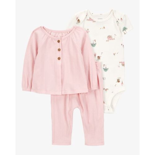 Baby 3-Piece Barn Print Little Cardigan Set - Pink/White - Carter's | Carter's