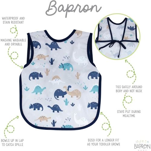 BapronBaby Floral/Nature Bapron - No Neck Tie Safer Bib - Baby & Toddler - Soft Waterproof - PVC, BPA & Phthalate Free - 6m+ - Baby/Toddler 6m-3T - Desert Dinos