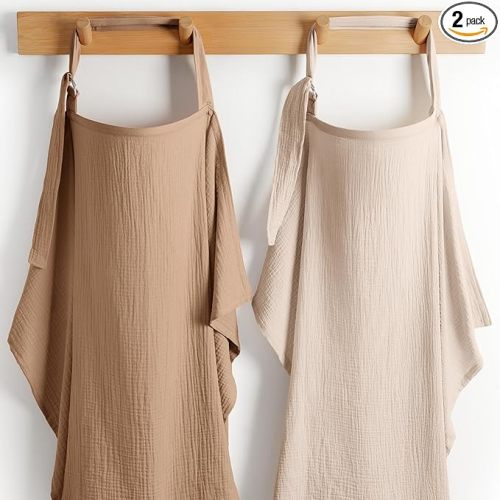 Comfy Cubs Muslin Nursing Cover, Pack of 2, 100% Muslin Cotton Breastfeeding Cover Up - Soft & Breathable Baby Nursing Scarf with Adjustable Neck Strap - Portable Essential for Newborn - Sand and Cedar
