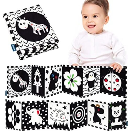 SYNARRY Black and White Baby Book, High Contrast Baby Toys for Newborn Black and White Books for Babies Black and White Baby Toys 0-3 Months Tummy Time Toys for Babies 0-6 Months Baby Cloth Books