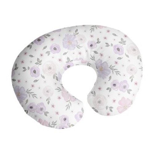 Sweet Jojo Designs Girl Support Nursing Pillow Cover Watercolor Floral Purple Grey and Pink