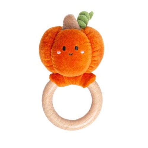 Pearhead Pumpkin Halloween Plush Wooden Teether Baby Toy - 0m+