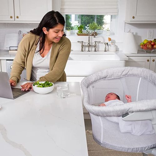 HALO Baby Flex BassiNest, Adjustable Travel Bassinet, Easy Folding, Lightweight with Mattress and Carrying Bag, Heather Weave - Flex - Heather Weave