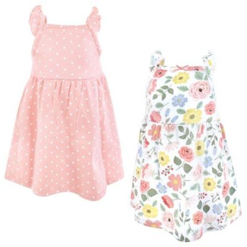 Hudson Baby Infant Girls Cotton Dresses, Pastel Modern Botanical, 6-9 Months