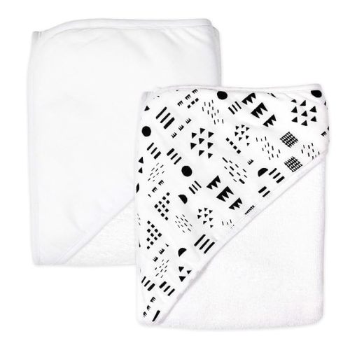 HonestBaby unisex baby 2-Pack Organic Cotton Hooded Towels Bandana, Pattern Play, One Size US