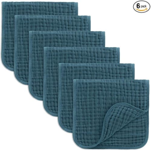 Comfy Cubs Muslin Burp Cloths 20" x 10", Pack of 6 - Large, 6-Layer, Ultra Absorbent 100% Cotton for Baby Drool and Messes - Soft, Safe & Gentle Baby Burp Cloths Set for Boys & Girls - Neptune