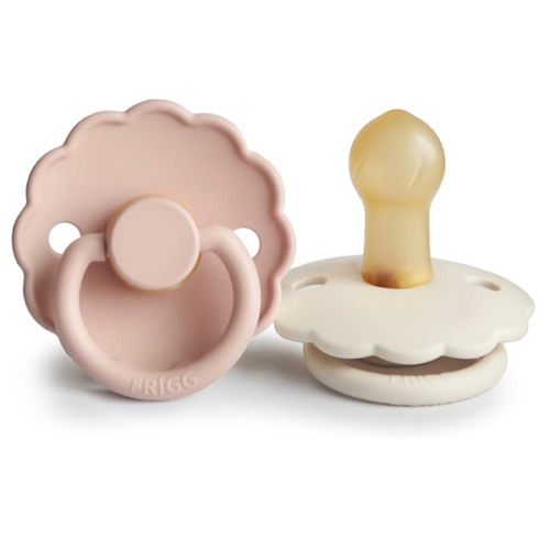 FRIGG Daisy Natural Rubber Baby Pacifier | Made in Denmark | BPA-Free (Blush/Cream, 0-6 Months) 2-Pack